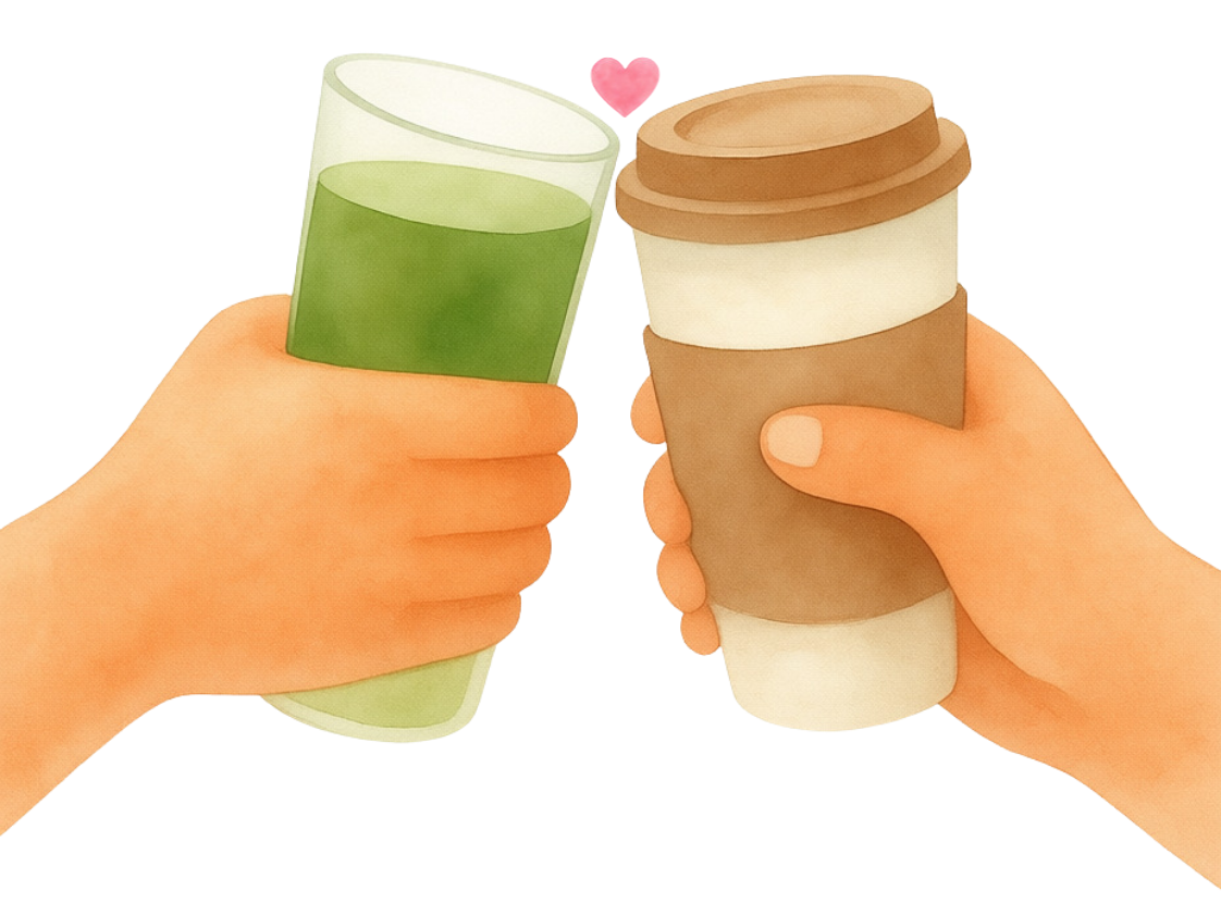 Two people sharing colorful drinks